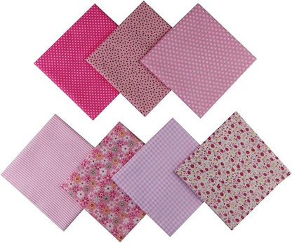 7PCS Cotton Craft Hobby Fabric 50x50CM Quilting Fabric Squares Bundle Different Patterns Printed Handmade Cloths for Arts Sewing Patchwork DIY Scrapbooking Tissue (Pink)