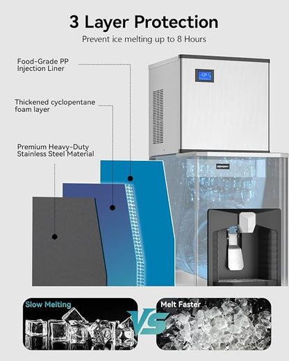 EUHOMY Commercial Ice Maker Machine 500Lb/24H, Ice Ready in 10-15 min,SECOP Compressor, Industrial Ice Machine with 130Lbs Automatic Ice Bin Dispenser, Ice Maker Machine for Hotel/Restaurant/Business
