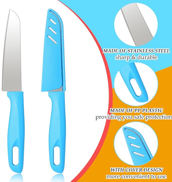Lothee 50 Pcs Paring Knife Bulk, 5 Colors Fruit Vegetable Stainless Steel Kitchen Ultra Sharp Knife with Plastic Handle for Chef Cutting Peeling Cooking, 3.94 Inches Blades