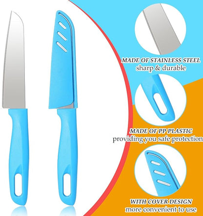 Lothee 50 Pcs Paring Knife Bulk, 5 Colors Fruit Vegetable Stainless Steel Kitchen Ultra Sharp Knife with Plastic Handle for Chef Cutting Peeling Cooking, 3.94 Inches Blades