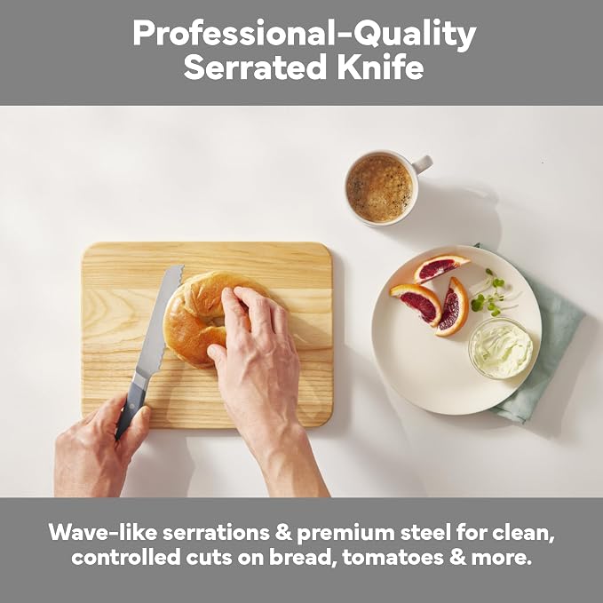 Misen Serrated Bread Knife - High-Carbon Japanese AUS8 Steel - Perfect for Soft Foods, Bread, Pastries, and Fruits - Verstatile Slicer, Razor-Sharp Edge, Durable Blade, Ergonomic Handle - 5", Gray