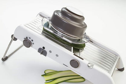 PL8 Professional Mandoline - Versatile Slicer with Adjustable Straight, Waffle, and Julienne Blades, Extra-Wide Stainless Steel Deck, Safety Hand Guard, Non-Skid Feet, and Space-Saving Design