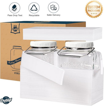 2 Pack 1.5 Gallon Glass Jar With Airtight Lid, Large Mason Jars Wide Mouth with Scale Marks, Big Glass Storage Containers with Heavy-duty Handles & Non-slip Bases - for Flour, Pickling (192Oz