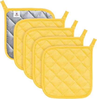 Joyhalo 5 Pack Heat Resistant Pot Holders - Terry Cloth Sets for Cooking & Baking