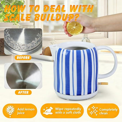 1.0-Liter Ceramic Electric Kettle, 1000W Rapid Boil, Tea Kettles Pot & Hot Water Boiler For Coffee & Tea, Teapot Auto Shut-Off, Boil-Dry Protection(A24)