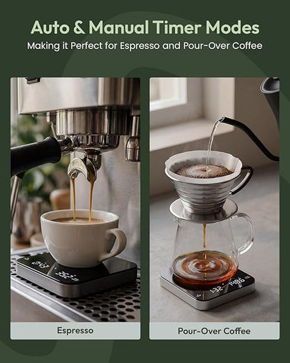 Maestri House S2 Espresso Coffee Scale with Timer, USB-C Rechargeable 2kg/0.1g Precision Shot Scale, Digital Scale for Espresso Brewing(Black & Silver)