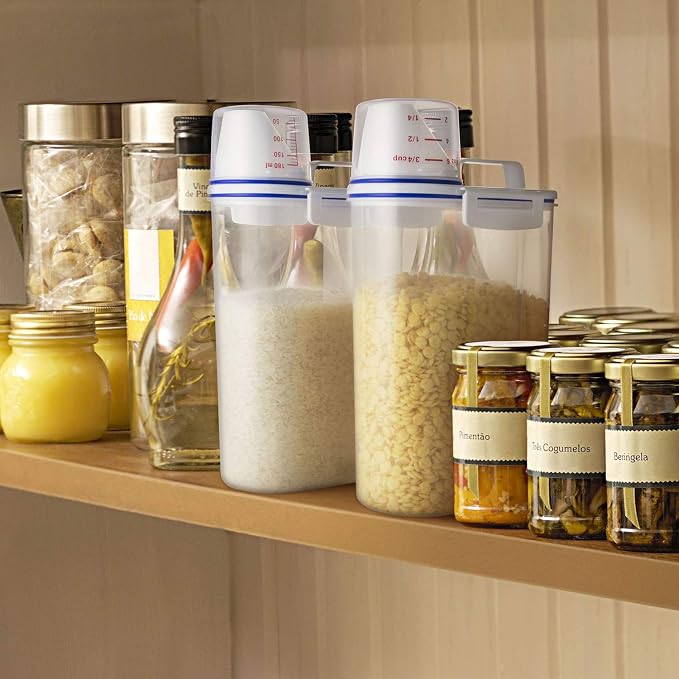 TBMax Rice Cereal Container Oatmeal Dispenser - 2 Pack Rice Storage Container with Measuring Cup + Easy Pouring Spout, Perfect for Flour Sugar Grain Nuts Kitchen Pantry Storage Organization