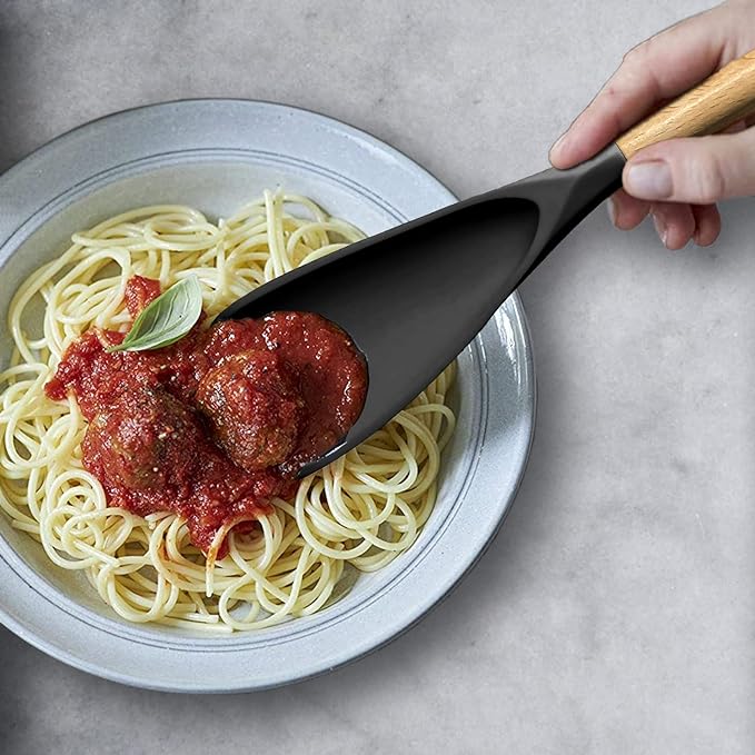 Cooking Spoon for Nonstick Cookwares, VOVOLY Silicone Spoon for Mixing, Scoop, and Scrape, Black, 11.4''