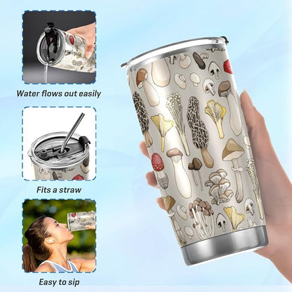 Tumbler Mushroom Toadstool Insulated Coffee Cup Beverage Container Travel Mug with Straw and Lid Double Wall Stainless Steel 20oz Holiday Gift