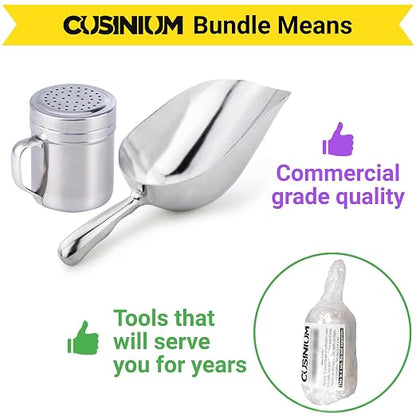 CUSINIUM Aluminium Popcorn/Floor Scoop w/Popcorn Salt Shaker with Handle Set - No Consumables Included
