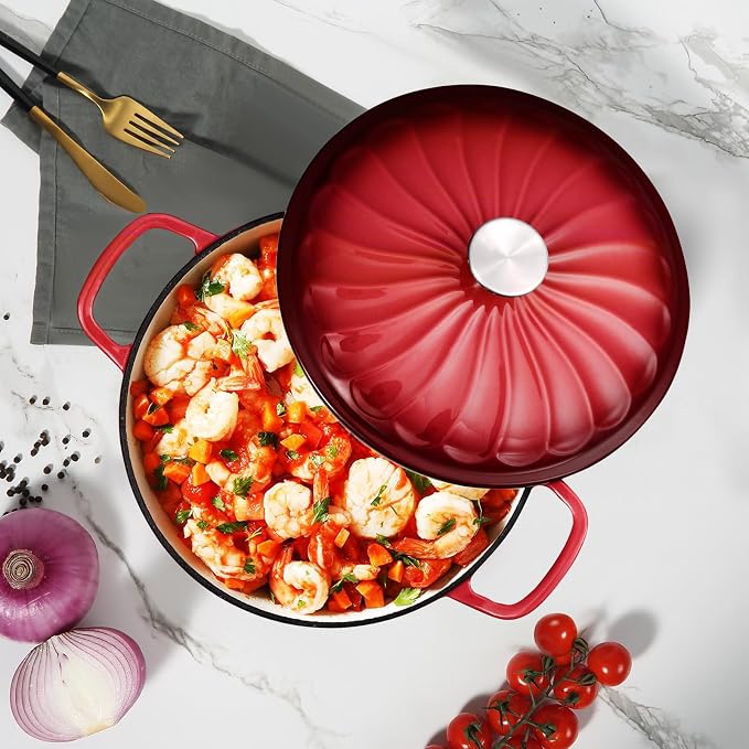 Enameled Cast Iron Dutch Oven Pot with Lid, 3 QT Dutch Oven for Bread Baking, Heavy Duty Cast Iron Pot for Braising, Cook, Bake, Oven Safe across All Cooktops (Red,3 QT)