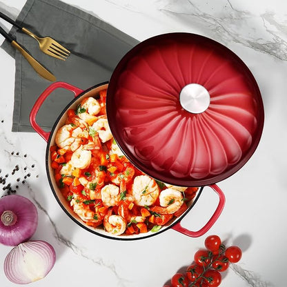 Enameled Cast Iron Dutch Oven Pot with Lid, 3 QT Dutch Oven for Bread Baking, Heavy Duty Cast Iron Pot for Braising, Cook, Bake, Oven Safe across All Cooktops (Red,3 QT)
