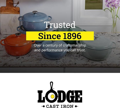 Lodge 3 Quart Enameled Cast Iron Dutch Oven with Lid – Dual Handles – Oven Safe up to 500° F or on Stovetop - Use to Marinate, Cook, Bake, Refrigerate and Serve – Storm Blue