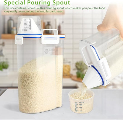 Viretec Rice Storage Container, 3 to 5Lbs Dry Food Airtight Container, Pet Dog Cat Food Canister, BPA Free Clear Plastic Kitchen and Pantry Organization Bin for Oatmeal, Grain, Cereal, Pasta, Flour