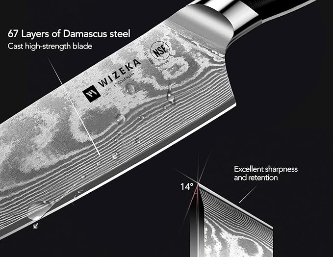 WIZEKA Damascus Chef Knife Set: 3 PCS,Super Sharp Kitchen Knives: Made of Japanese Steel VG10: Full Tang Professional Chef Knife Set With G10 Ergonomic Handle, Fathers day