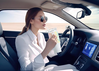 Meoky 32 oz Tumbler with Handle, Insulated Tumbler with Lid and Straw, Stainless Steel Travel Mug, Keeps Cold for 24 Hours, 100% Leak Proof, Fits in Car Cup Holder (Kiss)