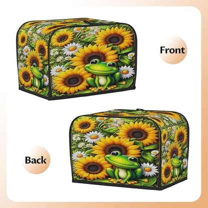 Sunflower Frog Toaster Cover 2 Slice Wide Slot Washable Kitchen Appliance Covers Fingerprint Bread Machine Dust Cover Small Toaster Oven Accessories Covers Bread Maker Bag Women Gift