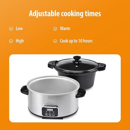 Toastmaster 4-Quart Digital Slow Cooker with Locking Lid - Food Warmer for Dip, Soups, Parties, Meal Preparation & More - Stainless Steel