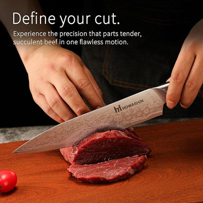 3PCS Chef Knife Set, Sharp High Carbon Stainless Steel Forged Blade Professional Kitchen Knives Set with Ergonomic Olive Wood Handle,Damascus Knives Set for kitchen with Gift Box