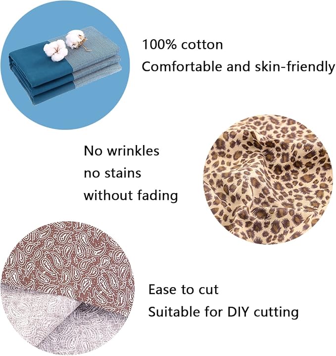 100% Cotton Fabric for Sewing - 8 Pre-Cut Squares (20"x20"), Floral DIY Patchwork Quilting Fabric (Brown White)