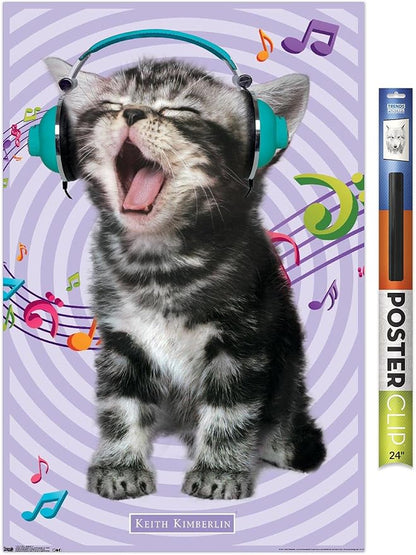 Trends International Keith Kimberlin - Kitten - Singing Wall Poster, 22.375" x 34", Premium Poster & Clip Bundle