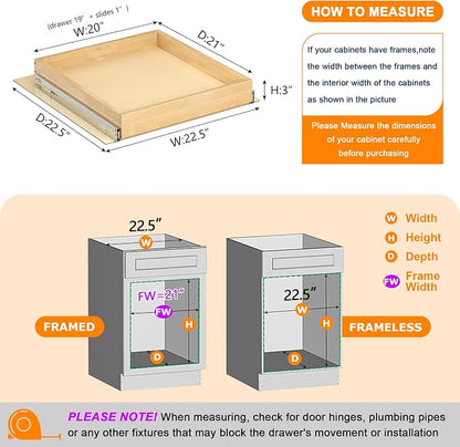 Pull Out Cabinet Organizer, 20" W x 21" D Soft Close Pull Out Drawers for Cabinets with Heavy Duty Slides, Wood Slide Out Drawers for Kitchen Cabinets