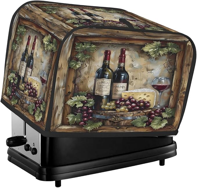 Wine Toaster Cover 4 Slice Wide Slot Washable Toaster Covers | Rustic Wood Dust and Fingerprint Protection Bread Maker Covers for Kitchen Accessories Decor Bakeware Women Gift