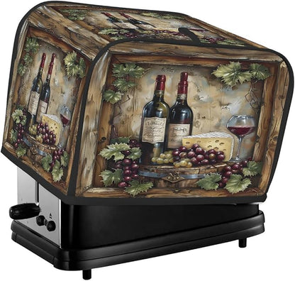 Wine Toaster Cover 4 Slice Wide Slot Washable Toaster Covers | Rustic Wood Dust and Fingerprint Protection Bread Maker Covers for Kitchen Accessories Decor Bakeware Women Gift