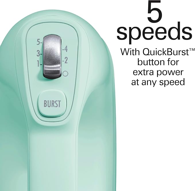 Hamilton Beach Professional 5-Speed Electric Hand Mixer with Snap-On Storage Case, QuickBurst, Stainless Steel Twisted Wire Beaters and Whisk, Mint (62658) (Pack of 2)