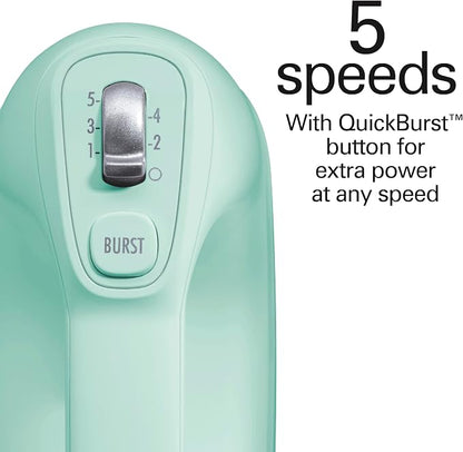Hamilton Beach Professional 5-Speed Electric Hand Mixer with Snap-On Storage Case, QuickBurst, Stainless Steel Twisted Wire Beaters and Whisk, Mint (62658) (Pack of 2)