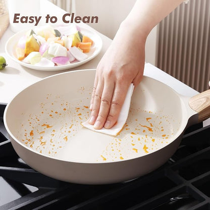 SENSARTE Ceramic Nonstick Frying Pan Skillet with Lid 9.5Inch Non Stick Egg Pan Omelette Pans, Non-toxic Kitchen Cooking Chef's Pan, Free of Intentionally Added PFAS/PTFE/PFOA, Induction Compatible