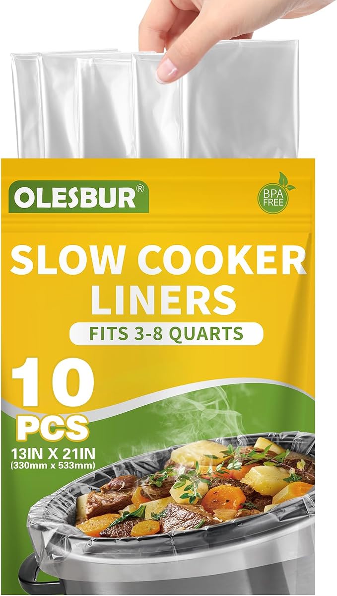 OLESBUR Slow Cooker Liners, 13"x21", 10 Count, Fits 3-8 Quarts, Disposable Pot Liners Compatible with Crockpot, Oval Large Size, BPA-Free Cooking Bags, Kitchen Accessories, Cook with Ease