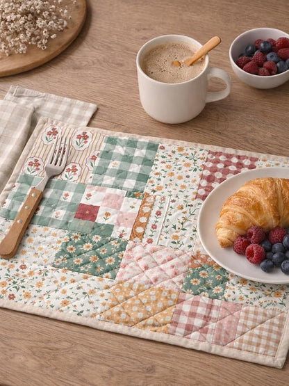 Cotton Patchwork Quilting Fabric Panel – 155×100 cm, 100% Cotton, Made in Türkiye (PRT_KUP 01-001) (Spring Blossom Patchwork, 5 pcs (23.6x11.8 inc))