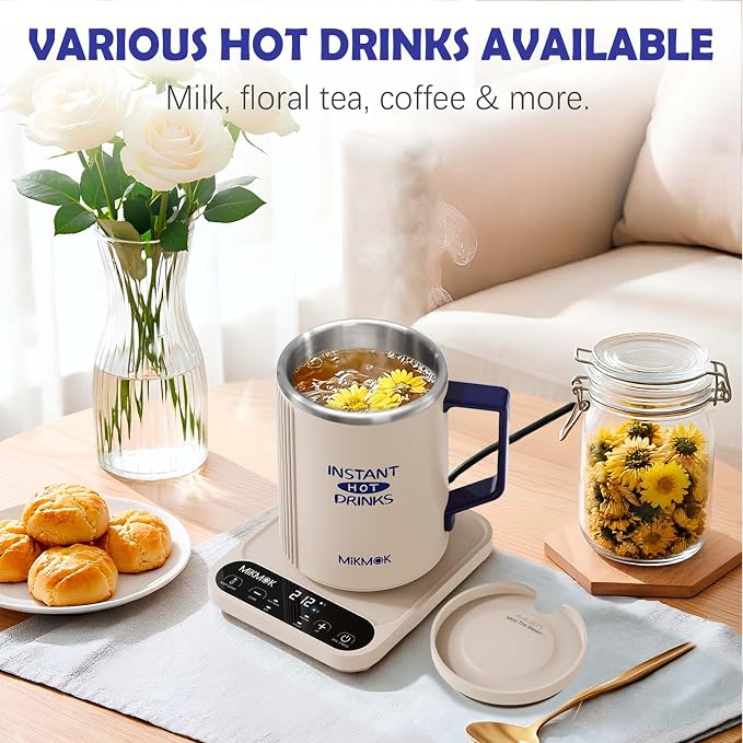 MIKMOK Small Electric Kettle, Desktop Water Heater Mug 400ML, Fast Heating | 300W Heating Coffee Cup, 104-212℉ Temperature Control , LED Display, SUS304 Small Hot Water Dispenser for Office Study Dorm