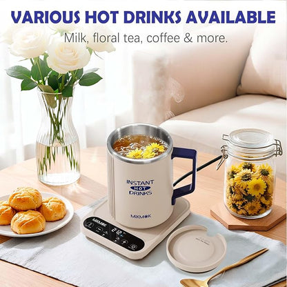 MIKMOK Small Electric Kettle, Desktop Water Heater Mug 400ML, Fast Heating | 300W Heating Coffee Cup, 104-212℉ Temperature Control , LED Display, SUS304 Small Hot Water Dispenser for Office Study Dorm
