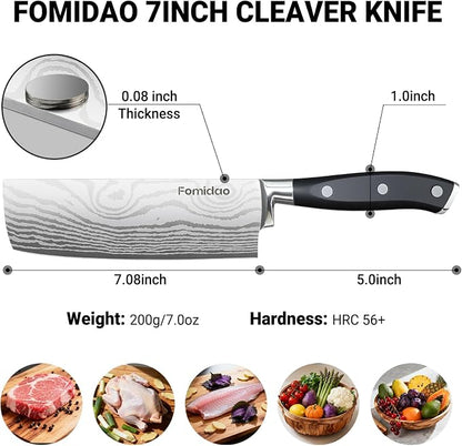 Nakiri Knife 7 Inch, Razor Sharp Meat and Vegetable Kitchen Knife, High Carbon Steel Japanese Chef Knife, Multipurpose Chopping Knife With Full Tang Handle for Home Kitchen Cooking