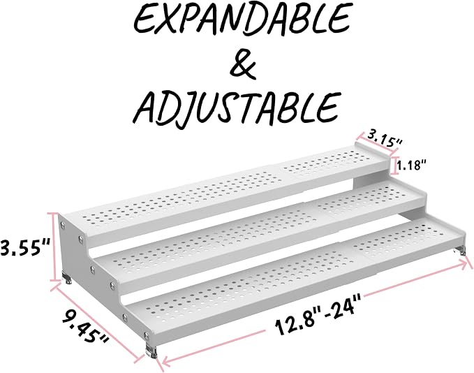 Step Can Organizer, Metal Tiered Spice Rack for Kitchen Counter, 3-Tier Storage Shelf for Canned Food （1Pack/White/With holes