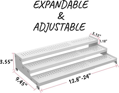 Step Can Organizer, Metal Tiered Spice Rack for Kitchen Counter, 3-Tier Storage Shelf for Canned Food （2Packs/White/With holes