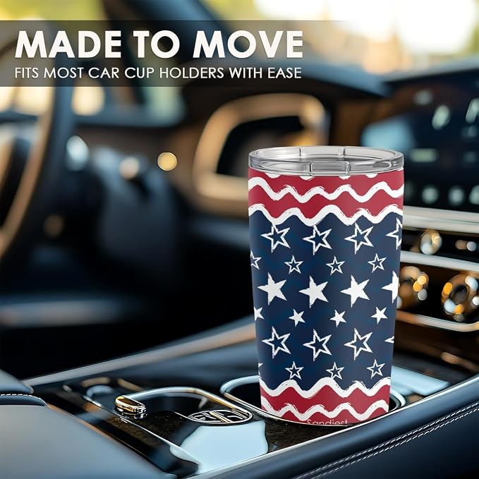 SANDJEST American Flag Tumbler 20oz, Stainless Steel Travel Cup with Lid, Insulated Coffee Mug, Gifts for Men Women Boys Girls Friends Sisters Brothers on Birthday Christmas July 4th