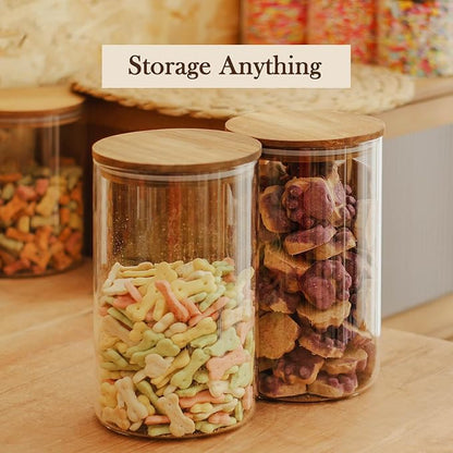Labina Glass Storage Container Airtight Food Jars Kitchen Canister with Wood Lids, 81 Oz Wide Mouth Pantry Organization Glass Jar for Flour, Sugar, Cookie, Spagetti, Nuts and Candy (2 Pack)