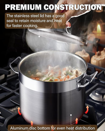 Cooks Standard Professional 16 Quart Stainless Steel Stock Pot with Lid, Large Pot for Cooking Pasta, Soup, Spaghetti, Stockpot with Even Heating, Oven Safe, Cookware for Canning, Boiling, Simmer