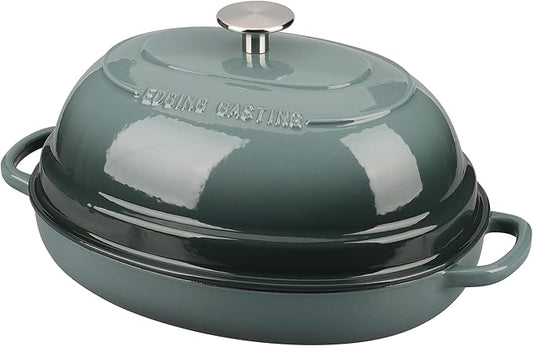 EDGING CASTING Enameled Oval Cast Iron Dutch Oven Pot with Lid, Bread Dutch Oven for Sourdough Bread Baking, Dutch Oven Bread, Bread Oven, 6QT, Slateblue
