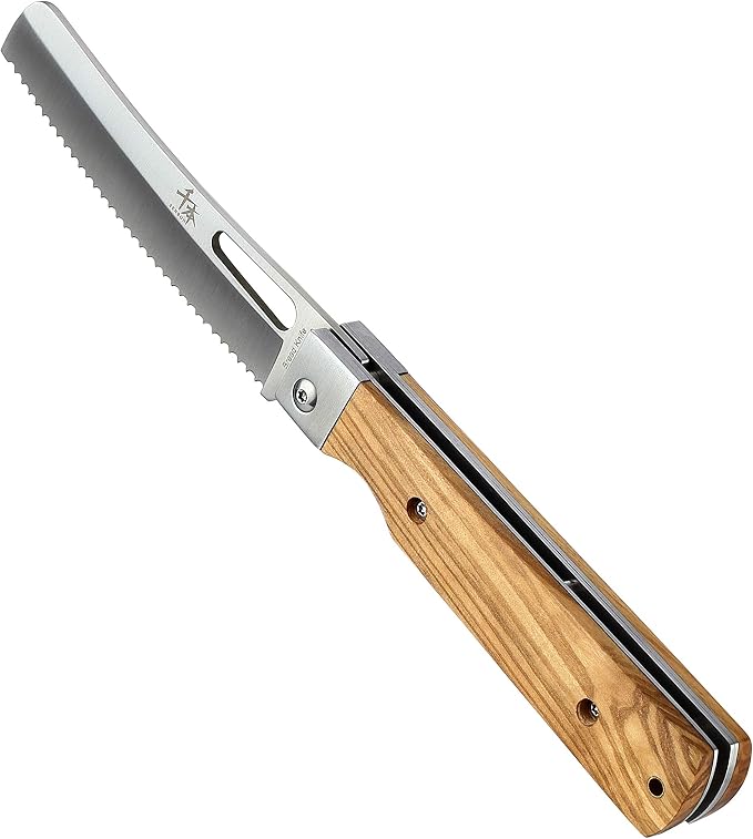 SENBON 440A stainless steel pocket folding Japanese Bread knife Natural Olive Handle Camping trip Outdoor Portable Serrated knife