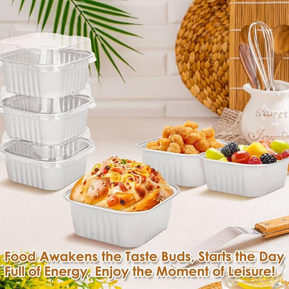 selizo 60 Pack 5oz Mini Square Disposable Cake Pans with Lids, Aluminum Foil Baking Cups, Individual Cake Containers with Lids for Parties and Gatherings