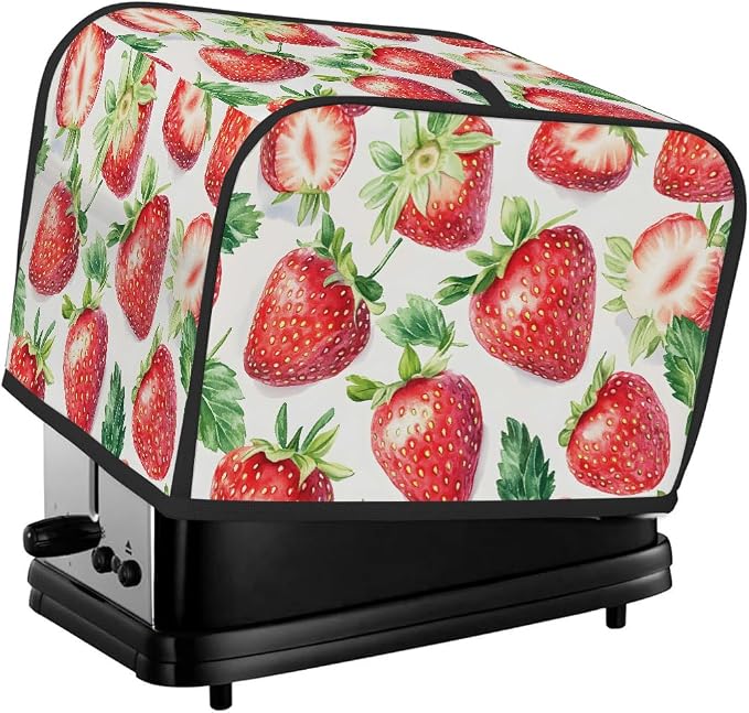 4 Slice Strawberry Fruit Red Toaster Cover Waterproof Dust Fingerprint Bread Machine Cover Washable Kitchen Appliance Protector For Home Kitchen Bakeware Table Decor Women Gifts