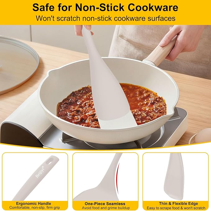 Beijiyi 4 Pack Silicone Spatula Set, High Heat Resistant, For Non-Stick Pan | Food Grade, BPA Free, Scratch-Free, Non-Toxic Kitchen Utensils, Turner Flipper for Cooking, Flipping, Dishwasher Safe