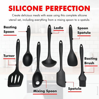 Chef Craft - Premium Silicone Kitchen Tools and Utensils Set, Non-Scratch, Withstands Temperatures up to 450°F, BPA-Free, 7 Piece Cooking Utensils Set, Black