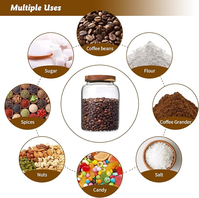 Glass Coffee Storage Jar with Lids Scoop Round Glass Coffee Ground Containers Borosilicate Glass Food Canister for Cereals Oats Beans Nut Sugar Candy Spice Rice Tea