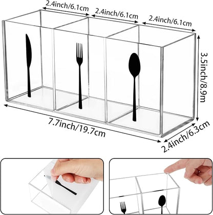 Hxezoc Clear Acrylic Cutlery Storage Organizer, Transparent Silverware Caddy 3 Section Tableware Plastic Holder for Kitchen Indoor Outdoor Decoration Supplies