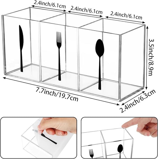 Hxezoc Clear Acrylic Cutlery Storage Organizer, Transparent Silverware Caddy 3 Section Tableware Plastic Holder for Kitchen Indoor Outdoor Decoration Supplies